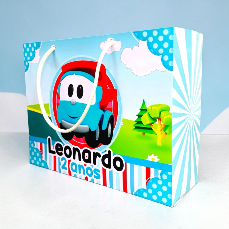 Sacolinha Léo Caminhão Personalizada Lembrancinha/Aniversário/Pegue e Monte TAM G
