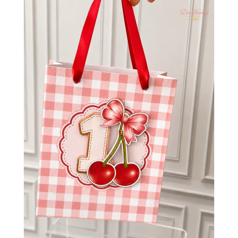 10/15/25 Sacolinha Cerejinha Personalizada, Lembrancinha Festa Infantil