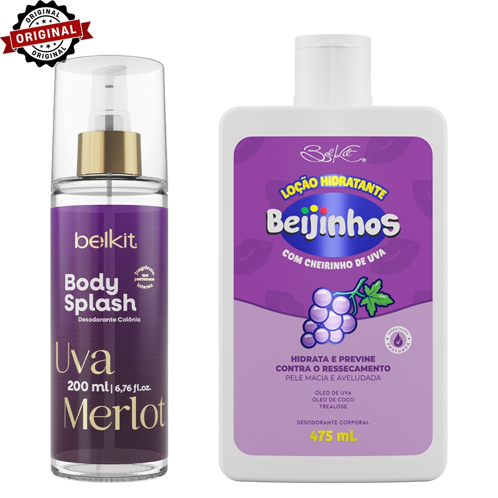 Kit Body Splash Uva Merlot 200ml BELKIT + Hidratante beijinhos 475ml BELKIT