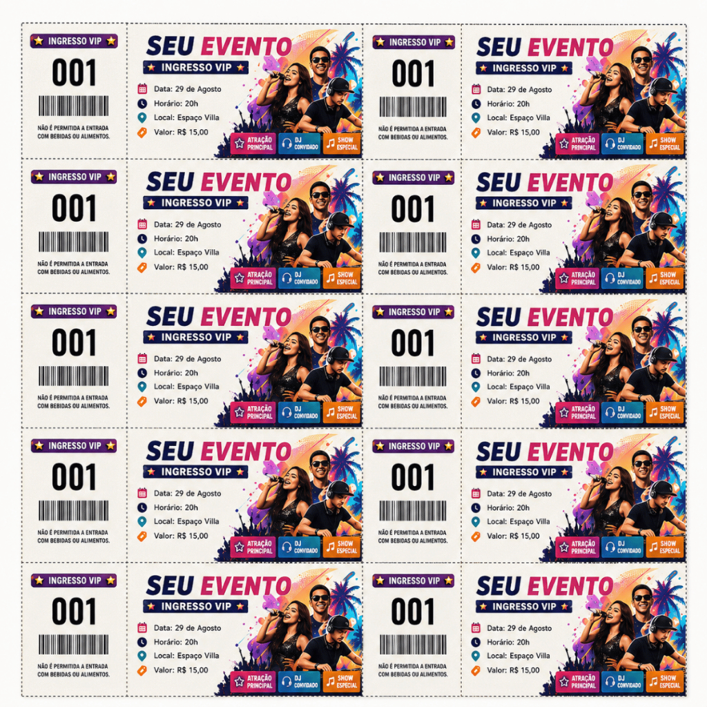 Kit Ingresso Personalizado Em Papel Moeda Para Show Eventos Festa