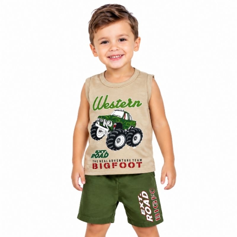 Conjunto regata infantil de menino 100% algodão temático de carro