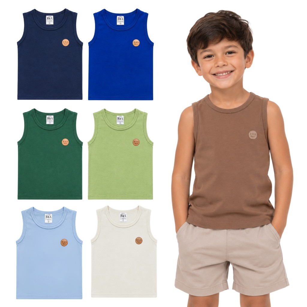 Kit 3 Regata Masculina Infantil Basica Sortida 100% Algodao Tam. 4 ao 16 Roupa Infantil Menino