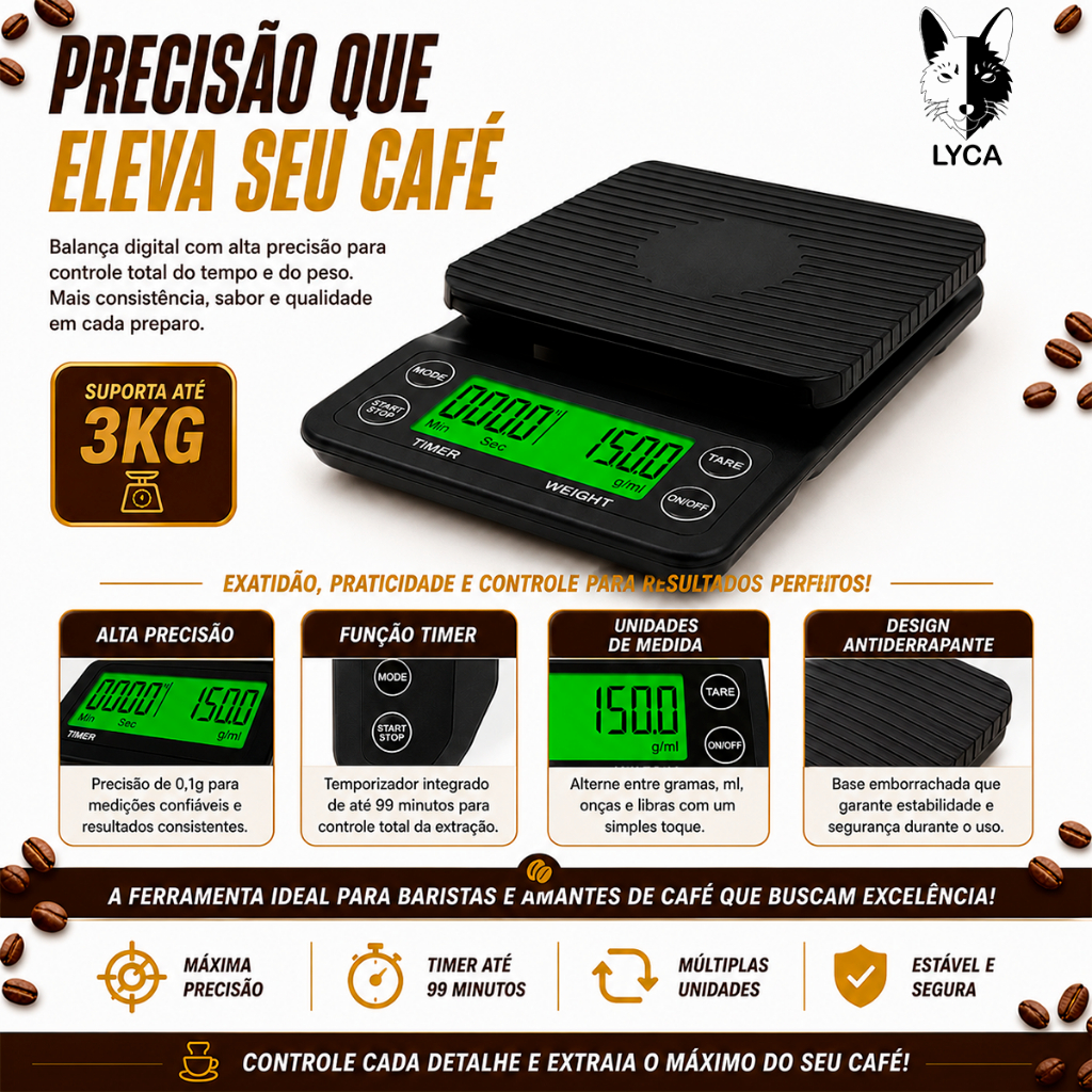 Balança De Café De Precisão 0,1g Alta Com Temporizador Digital De Cozinha LCD