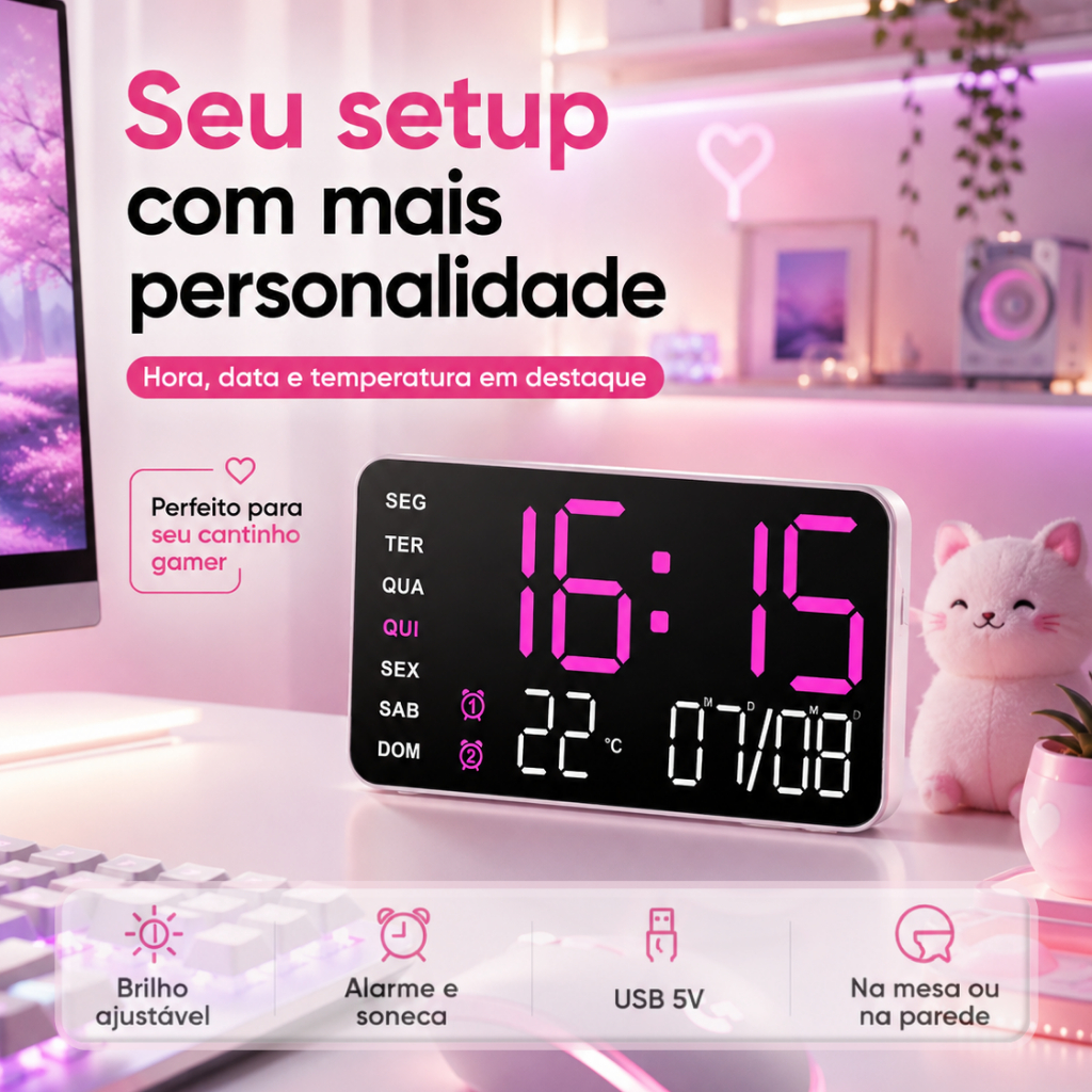 Relógio Digital de Mesa Com LED De Parede Despertador Calendário Alarme Data Temperatura Casa Academia KAPBOM