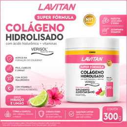 Lavitan Colágeno Hidrolisado Super Fórmula 300g com Ácido Hialurônico + Vitaminas Verisol Sabor Hibisco e Limão Original