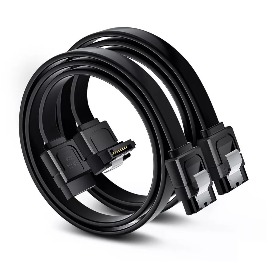 Kit 2 Cabos SATA 6Gb/s SSD HD SATA3 Reto + 90° Preto Com Trava Metálica 40cm