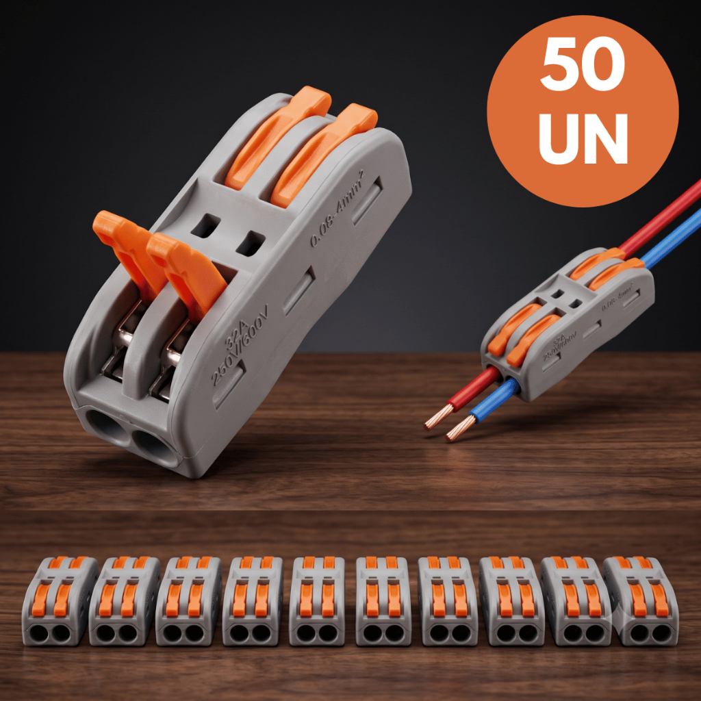 Kit Conector de Fio Elétrico Conector Tipo Wago Emenda Rápida 2 e 4 Vias Alavanca Reutilizável 4mm