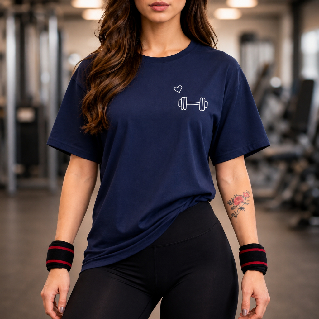 Camiseta Feminina de Academia 100% Algodão Marrom Estampa Halter Minimalista Fitness Streetwear Estilo Oversized Premium