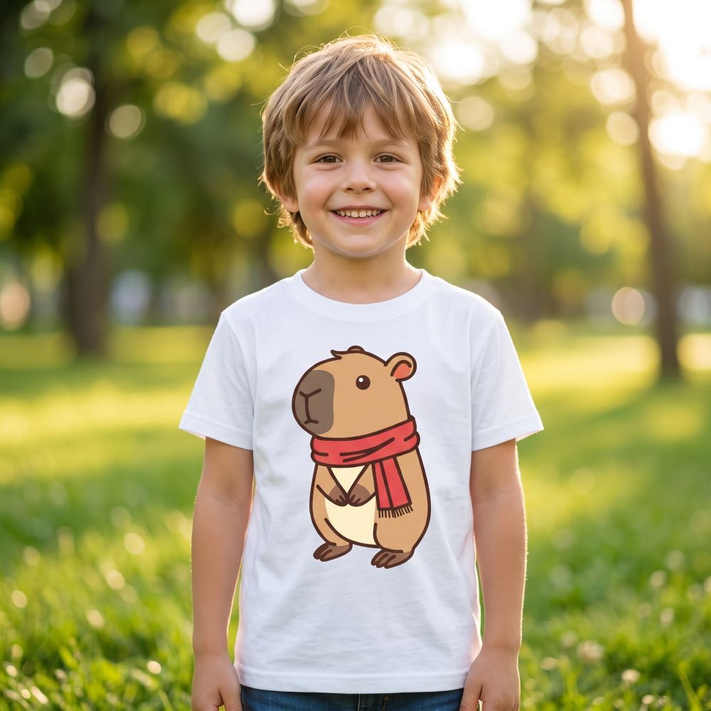 Camiseta Infantil Capivara Algodão Macia Unissex Divertida Estampada 2 a 14