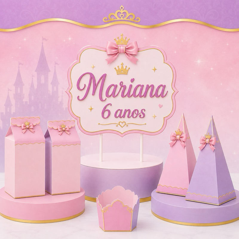 Kit Festa Princesas Disney – Topo de Bolo + Caixinhas + Forminhas | Uai Arts Personalizados 3D