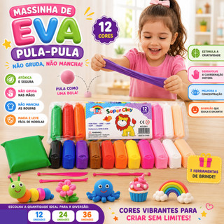 Kit Massinha Argila Pula Pula EVA Super Leve Atóxica 12 a 36un +  Ferramentas Brinquedo Educativo Infantil