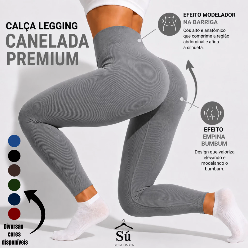 Calça Legging Feminina Canelada Premium Cós Alto Modeladora Grossa Sem Costura Efeito Empina Bumbum — imagem 1
