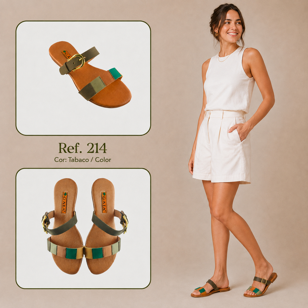 Sandália Rasteirinha Gaia de couro legítimo casual elegante confortável descolada
