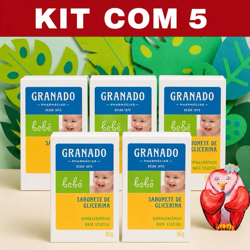 kit 5 Sabonete Granado Bebê Glicerina 90g Infantil Dermatológico Pele Sensível Suave