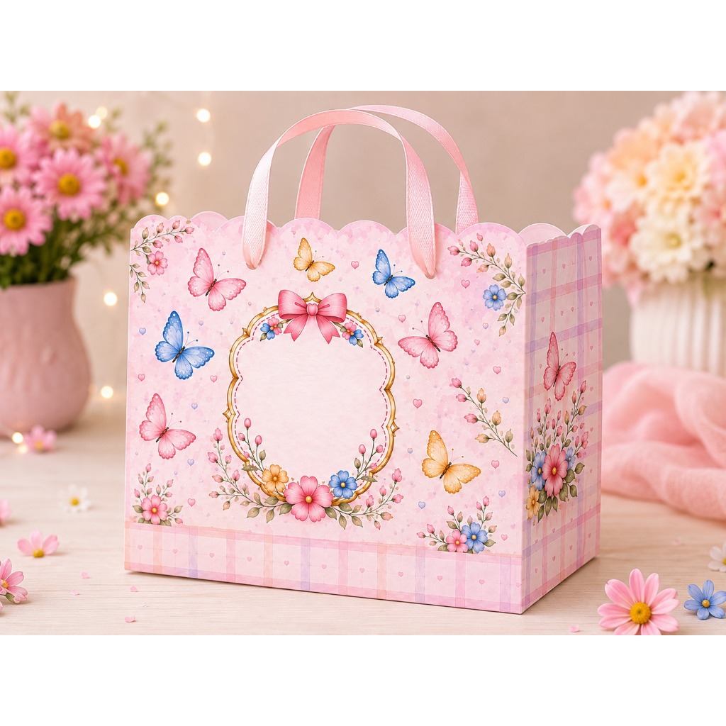 Sacolinha Personalizada Jardim de Borboletas | Pegue e Monte | Sacola para Lembrancinha Festa Infantil