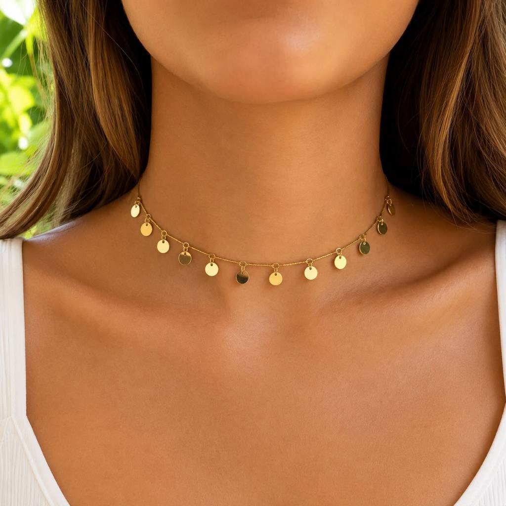 Gargantilha Choker Medalhinha Pendurada Banhado A Ouro 18K