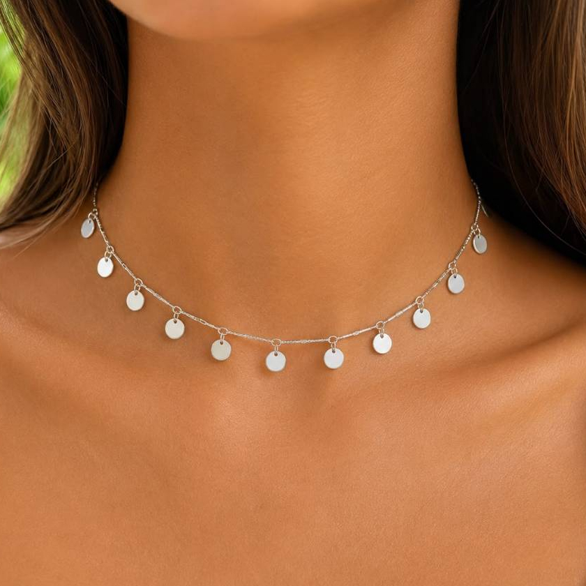 Gargantilha choker medalhinha bolinha pendurada a prata 925 antialérgico