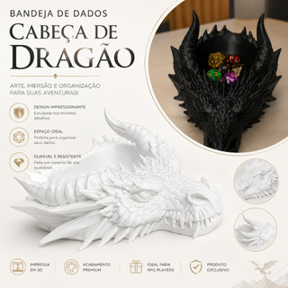 Bandeja de dados cabeça de dragão, porta objetos, rpg, dragão D&D, dados