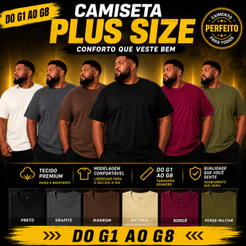 Camiseta Masculina Básica Algodão Lisa Plus Size Até G8