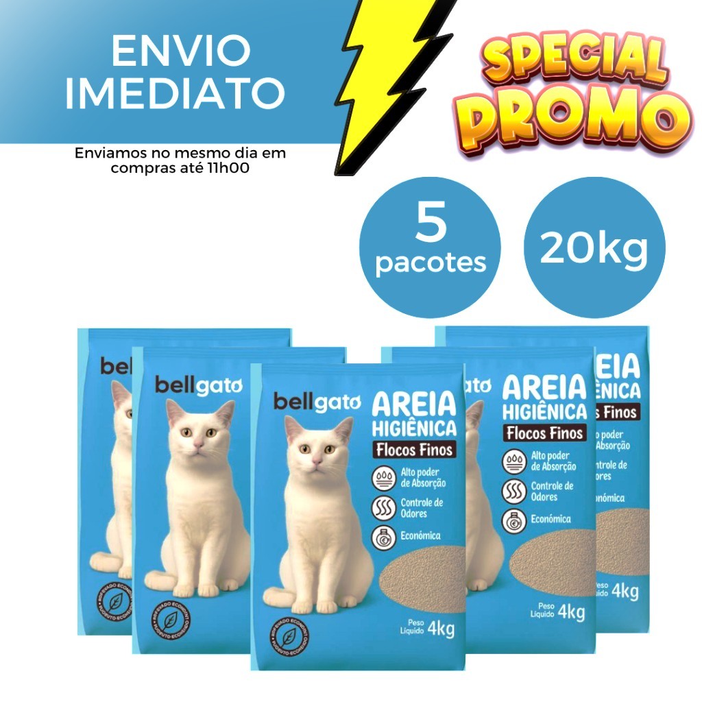 Areia Sanitária Higiênica Para Gatos Anti Odor Flocos Finos Extra Fina Total 20kg Promoção Pipicat