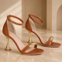 Sandália Feminina Detalhes Metalizados Tiras Finas Salto Alto Taça Brilho Casual Elegante Moderna Luxo Verão
