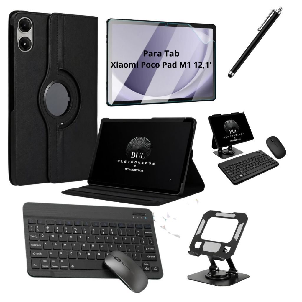 Kit Premium Para Tablet Xiaomi Poco Pad M1 12.1" Capa + Teclado e Mouse Bluetoot