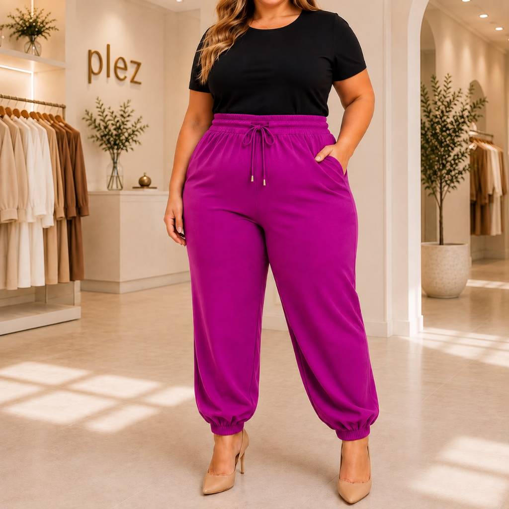 Calça feminina G1 G2 G3 plus soltinha elegante forrada versátil básica confortável bolso frontal