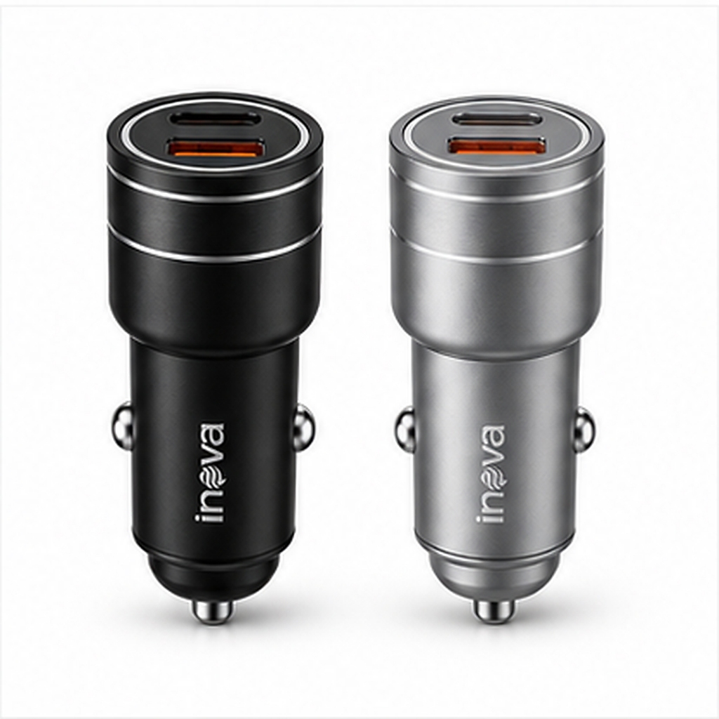 Carregador Veicular Inova 67,5W USB-A + USB-C Carga Rápida Compatível Smartphone Tablet Compacto Preto ou Prata