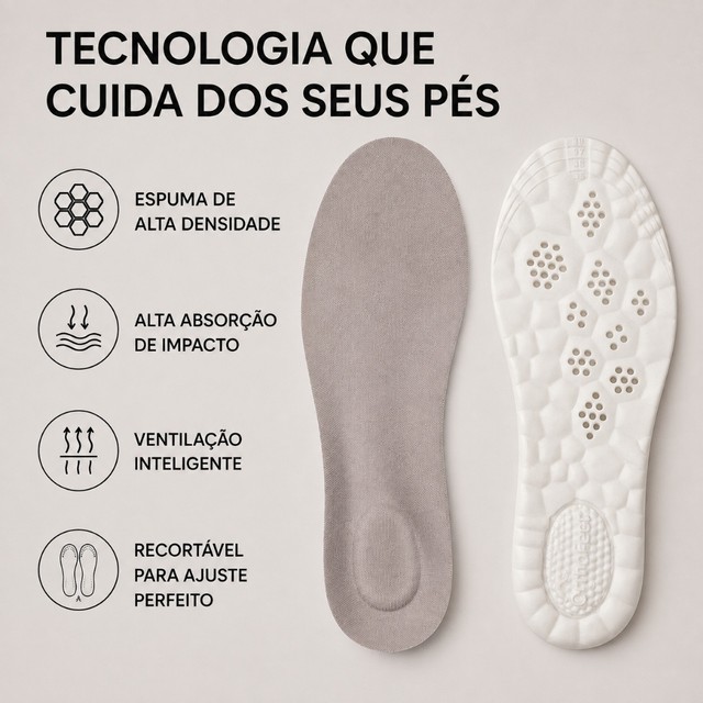 Palmilha 4D Nuvem para tênis com amortecimento anti impacto antiderrapante respirável confortável