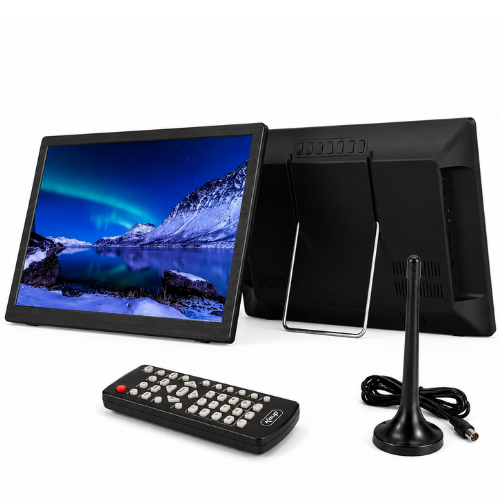 Monitor LCD 14.1" TV Digital HDMI USB Bateria Recarregável Controle Remoto Antena Portátil