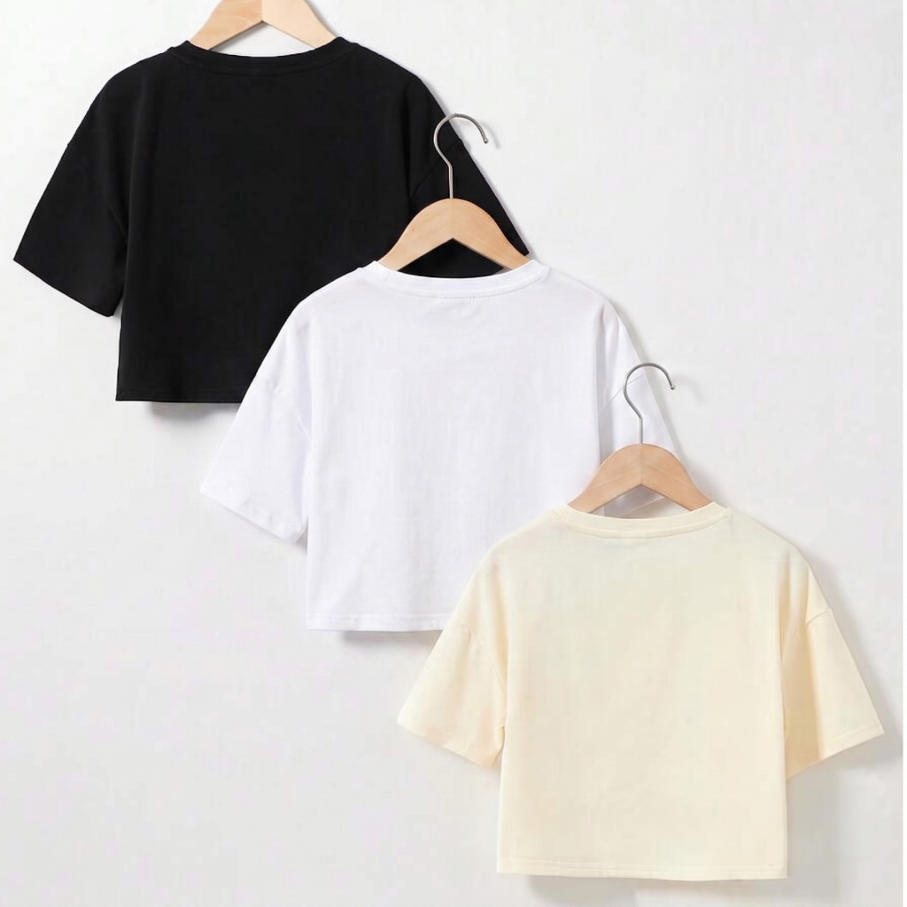 Kit 3 Cropped Oversized Feminino Oversized Academia Liso Soltinho Verão Larguinho Confortavel Lifestyle