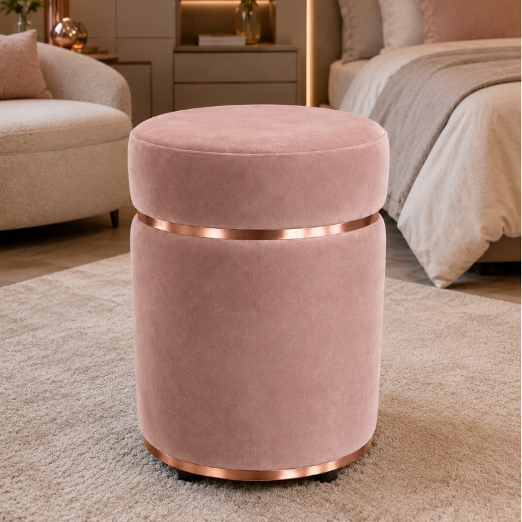 Puff Elegance, Com Duas Cintas Rose Gold, Em Veludo - Let Móveis