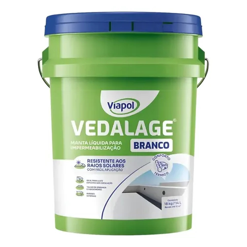 Manta Líquida Acrílica Vedalage Viapol Branco 18kg 14L Impermeabilizante Borracha Líquida Laje Telhado