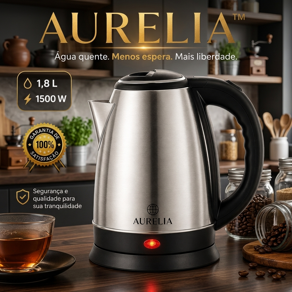 Chaleira Elétrica Inox 1.8L Potente 110v/220v Desligamento Automático Jarra Água Rápida