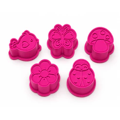 Kit com 5 Ejetores para Brigadeiros e Docinhos – Tema Jardim Encantado: Pássaro, Borboleta, Cogumelo, Flor e Joaninha