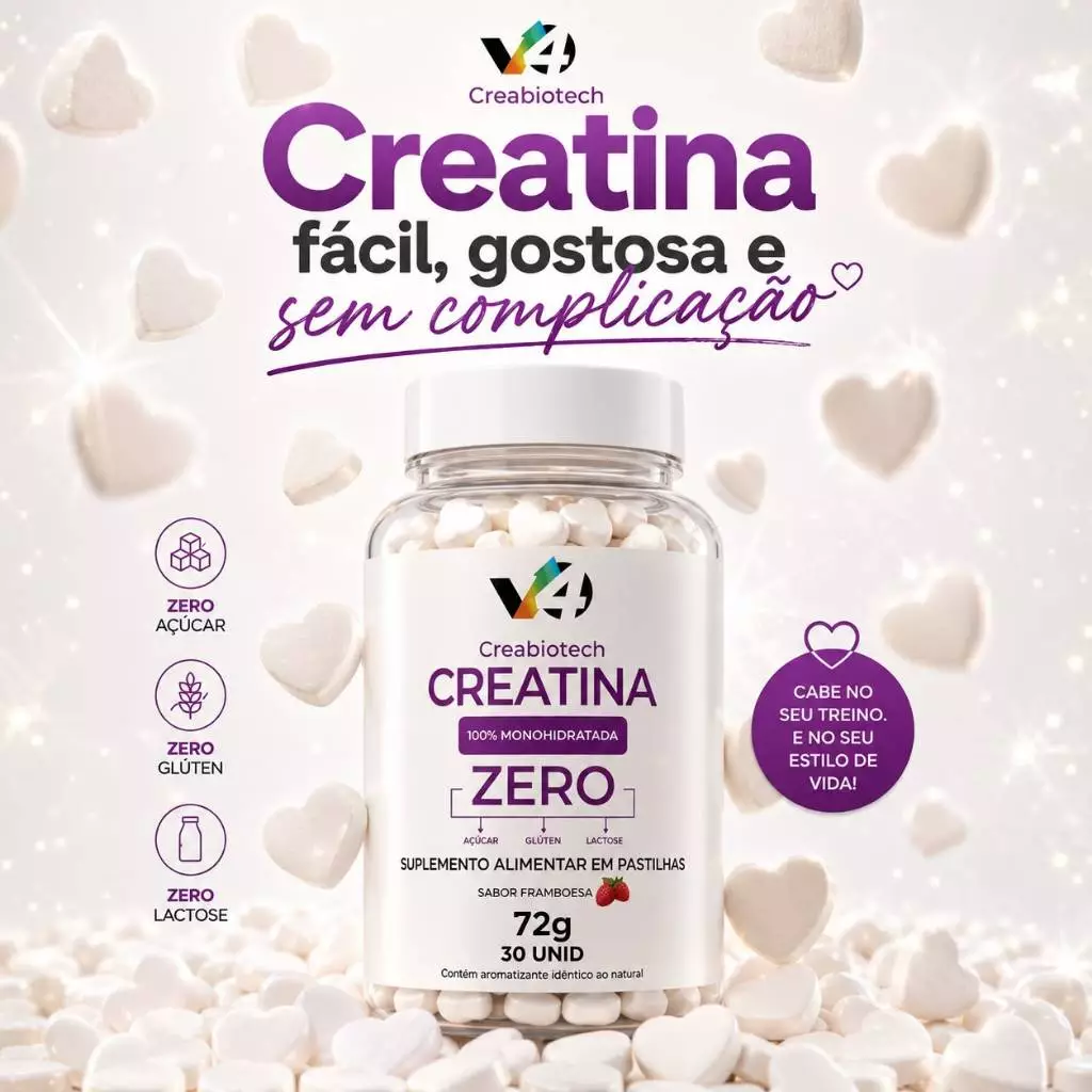 Creatina GUMMY Drops V4 Creabiotech - 30 Pastilhas ZERO AÇUCAR 100% MONOHIDRATADA - Sabor Frambosa — imagem 1