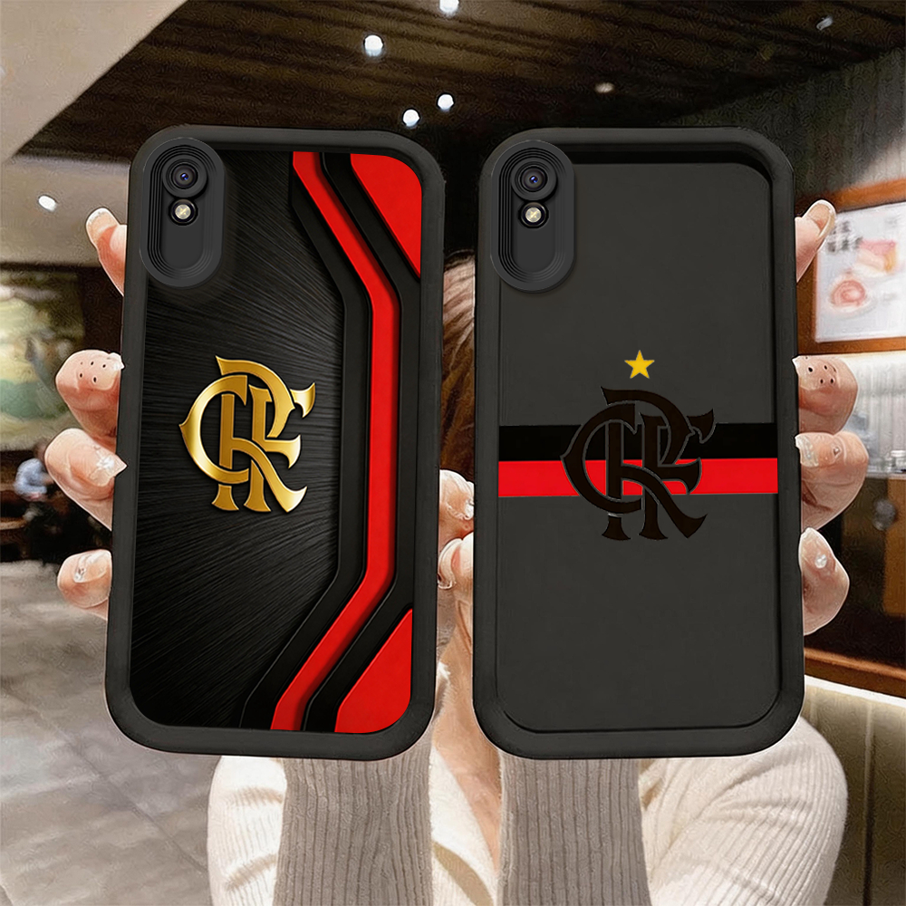 Capinha capa de silicone macia preta anti‑queda estampa Flamengo para Redmi 9A DA697