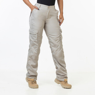Calça Feminina Caqui Cargo Tática Militar Poly 6 Bolsos