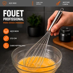 Batedor Fouet Profissional De Ovos E Massas Cabo Reforçado Utensilio De Cozinha