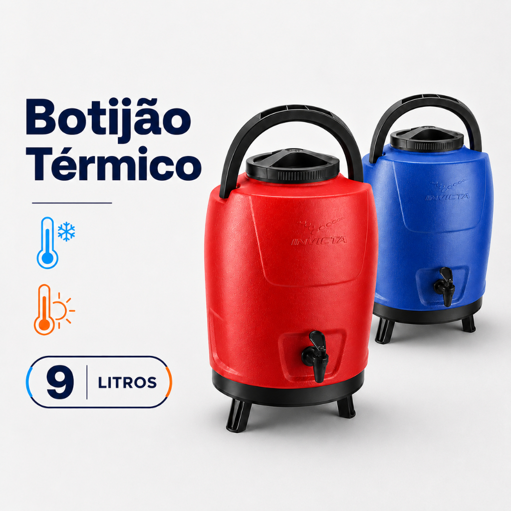 Garrafa Garrafão Botijão Térmico Grande Quente Frio 9 Litros Com Tripe E Alça Invicta