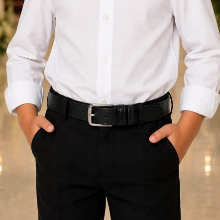 Cinto Infantil Social Menino Preto ou Marrom 88cm Sintético Premium com 7 Furos para Criança de até 12 anos
