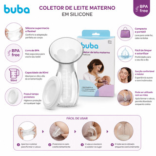 Bomba Bombinha de Tirar Leite Coletor Manual De Leite Materno Alimentação Bebê Em Silicone Buba 90ml