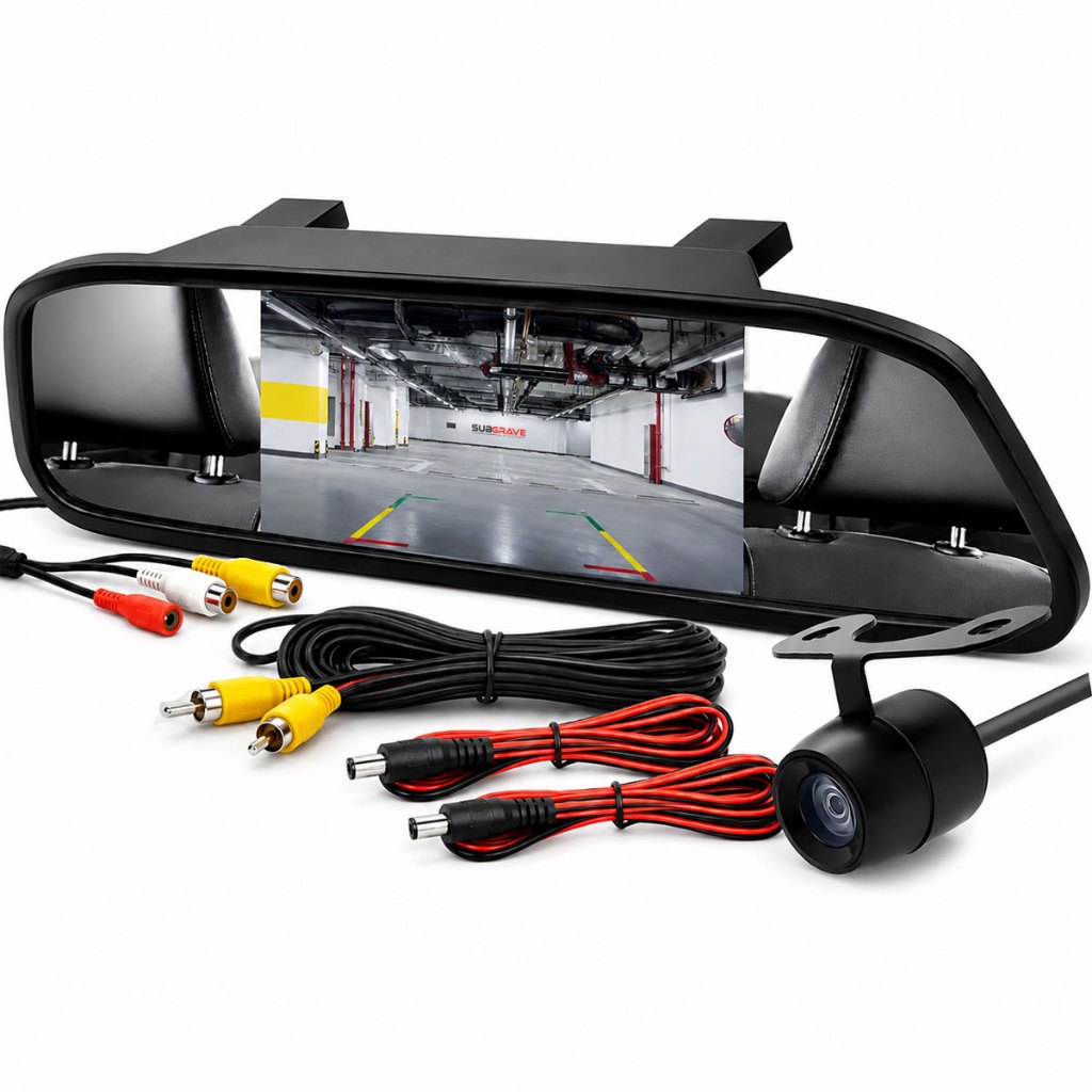 Kit Retrovisor Visor Espelho Com Tela Lcd 4.3 Polegadas + Câmera De Ré Colorida Borboleta