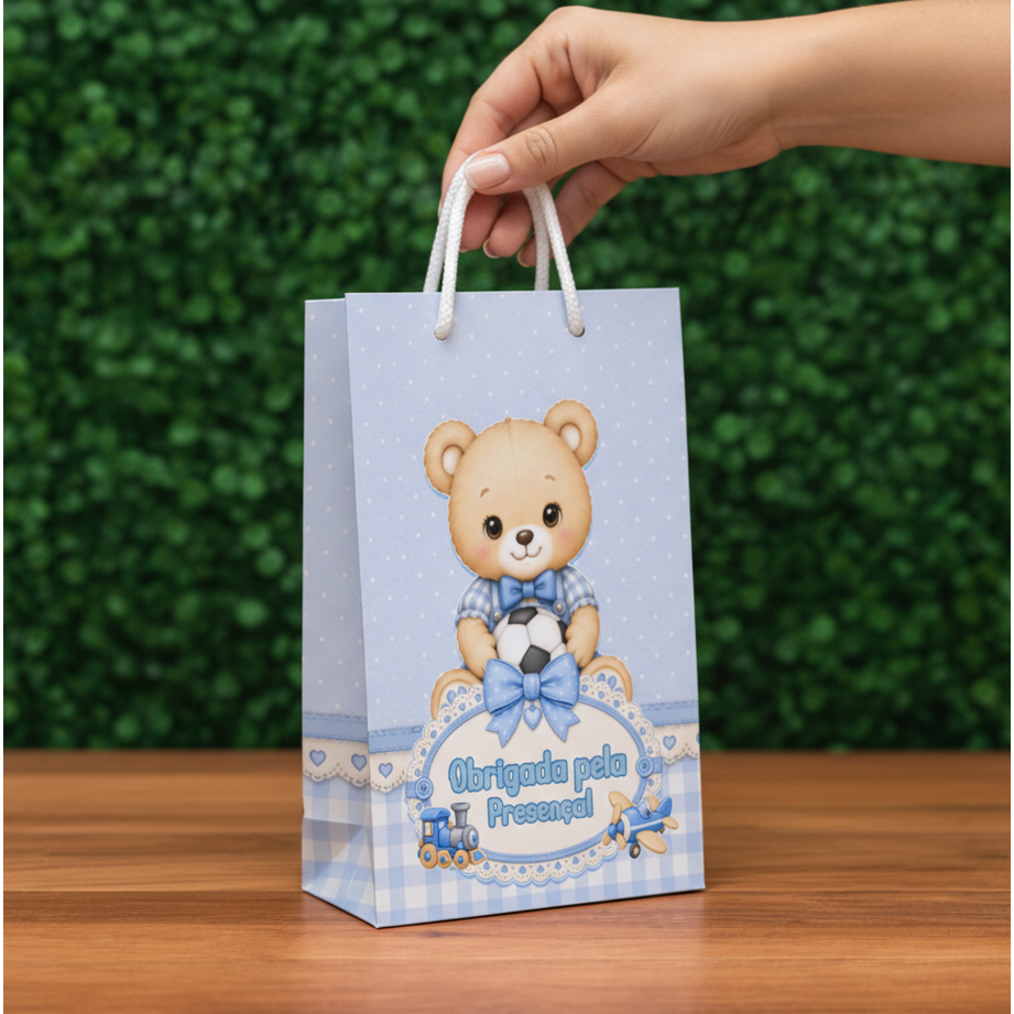 SACOLINHA PERSONALIZADA URSINHO AZUL - ANIVERSÁRIO-MESVERSARIO-BATIZADO-LEMBRANCINHA-PEGUE E MONTE