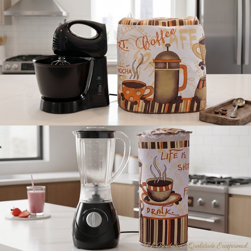 kit com 2 peças Capa Para Batedeira + Capa para Liquidificador Estampado - Casa e Decoração Cozinha