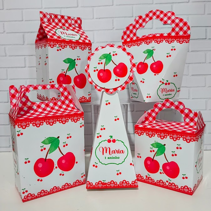 Kit Caixinha Cerejinha Personalizada | Lembrancinha Festa Aniversário Cerejinha | Kit Cerejinha Cereja "pegue e monte"
