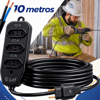 Extensão Elétrica 10 Metros Cabo Pp Reforçado Obra Profissional 10a 20a Construção Jardim Oficina Ferramentas