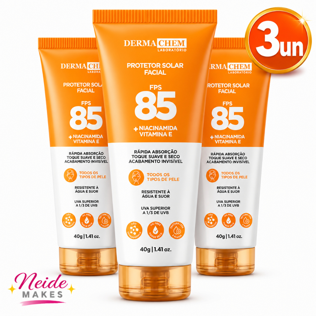 Kit 3 Protetor Solar Rosto fps 85 Toque Seco Rápida Absorção Toque Suave Dermachem