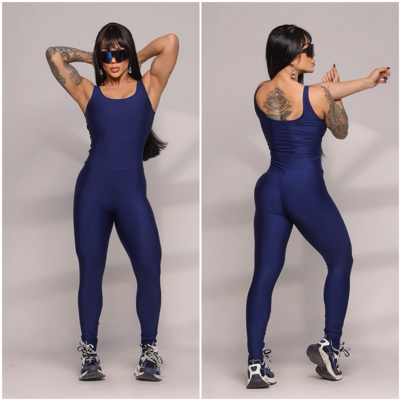 Macacão Longo Fitness Feminino Bojo Removível Zero Transparência Macaquinho Longo