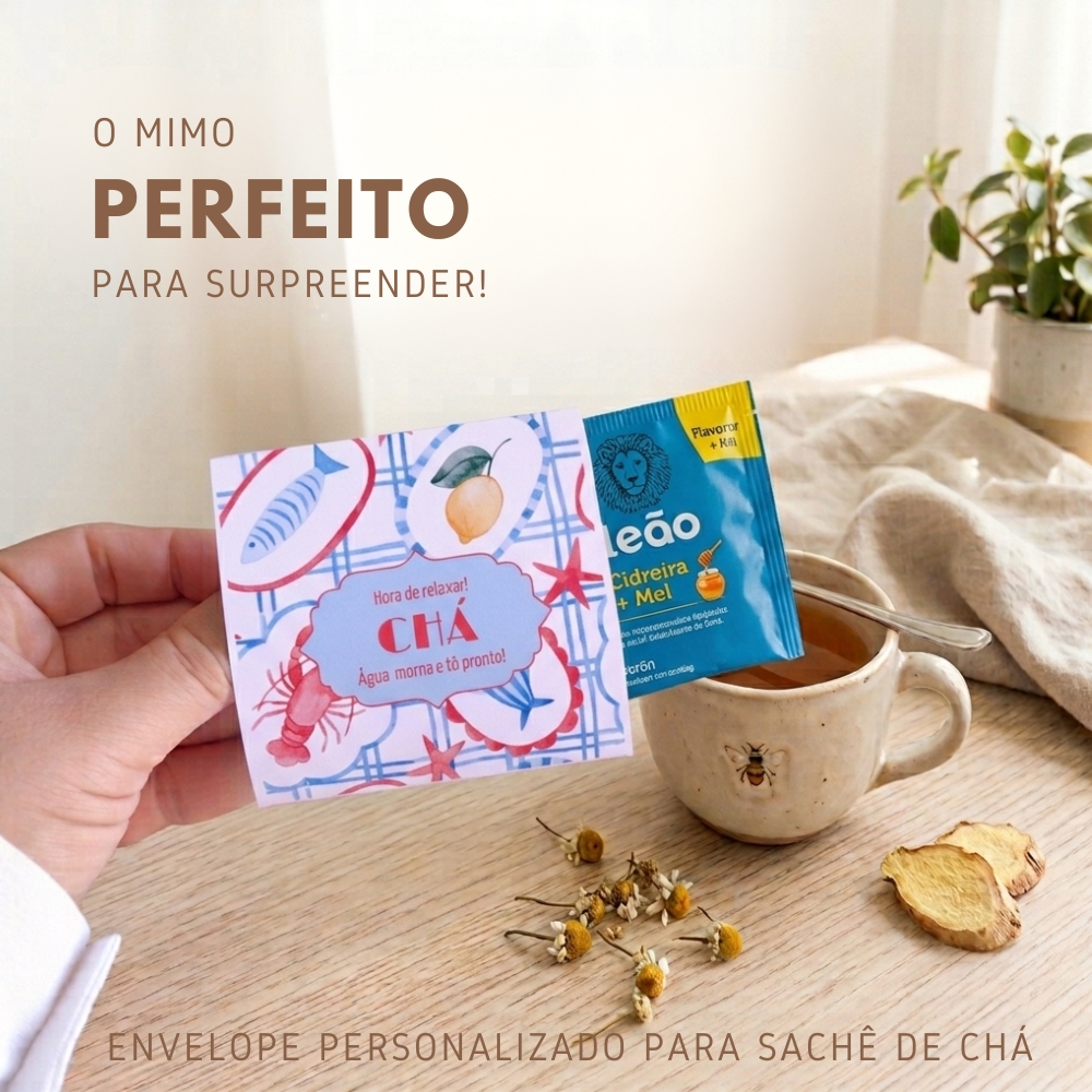 Sachê para Chá Personalizado - Brinde Mimo para Cliente - Lembrancinha de Casamento Aniversário Maternidade